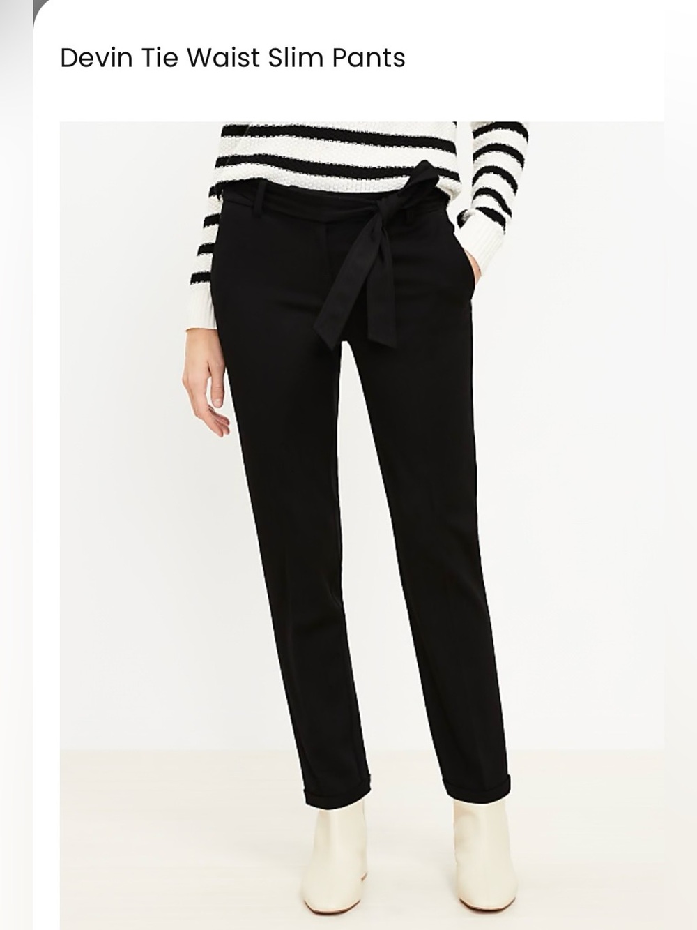 LOFT Devin Tie Waist Tapered Trouser Pants in Black Size 10